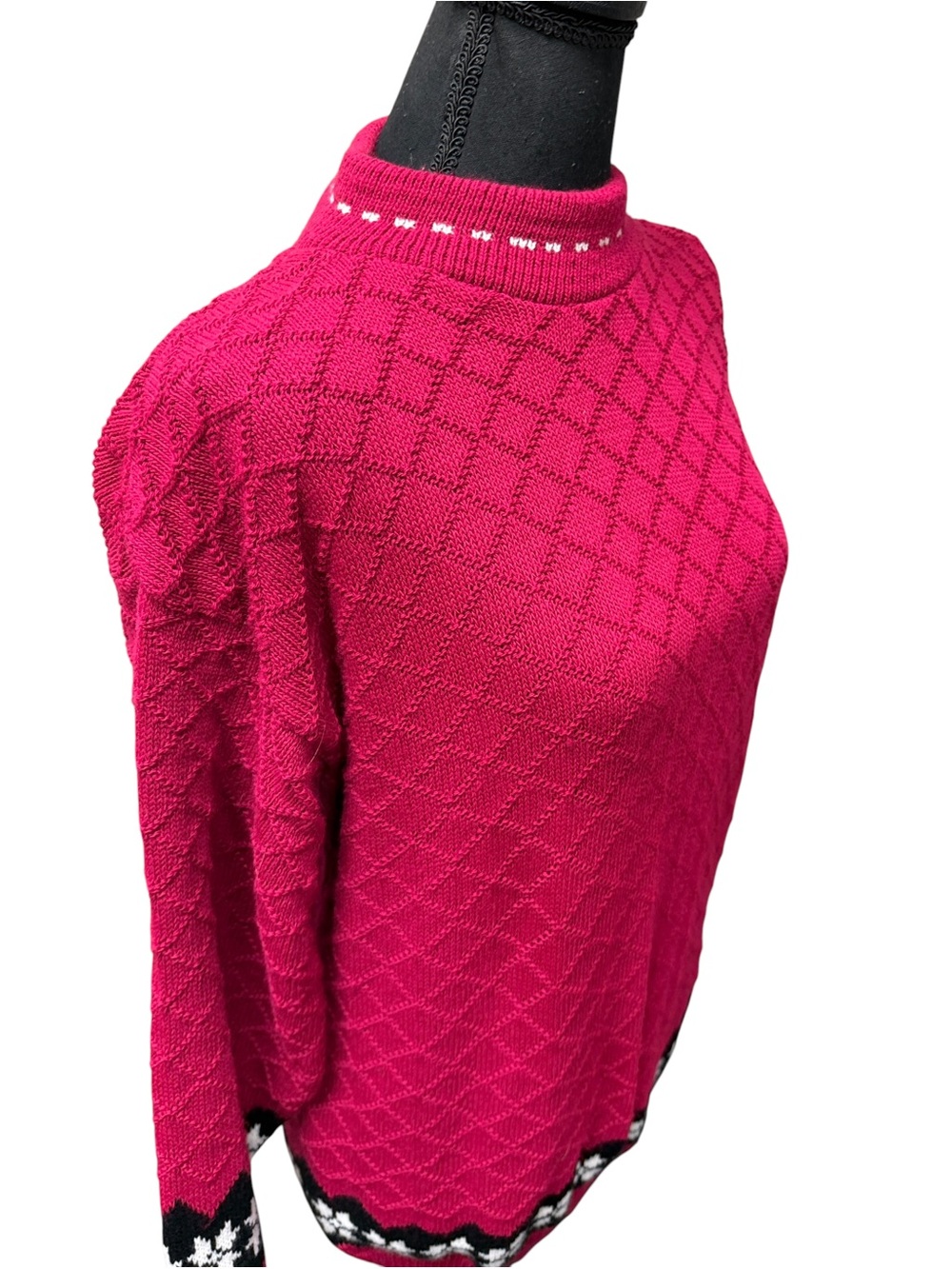 American Pride Vintage Red Fair Isle Nordic Knit Sweater Made in USA Medium - Picture 3 of 10